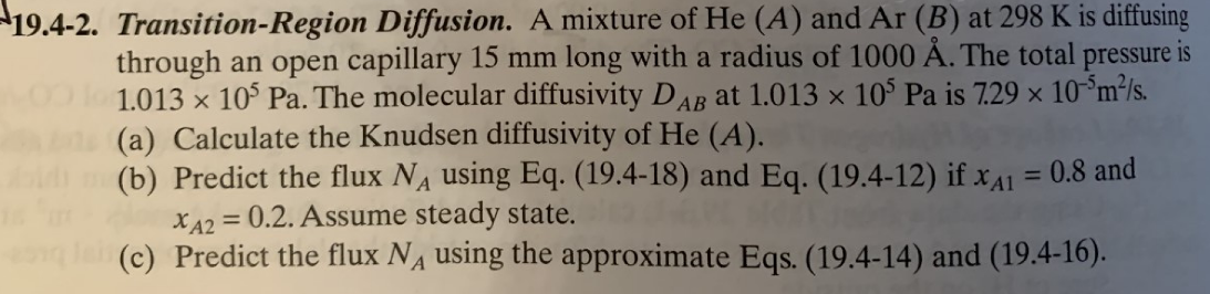 Solved АВ -19.4-2. Transition-Region Diffusion. A mixture of | Chegg.com