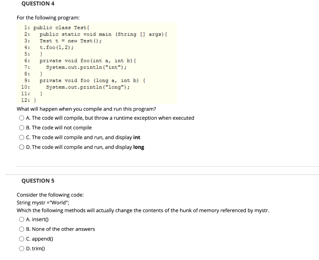 Solved QUESTION 4 For the following program: 1: public class | Chegg.com