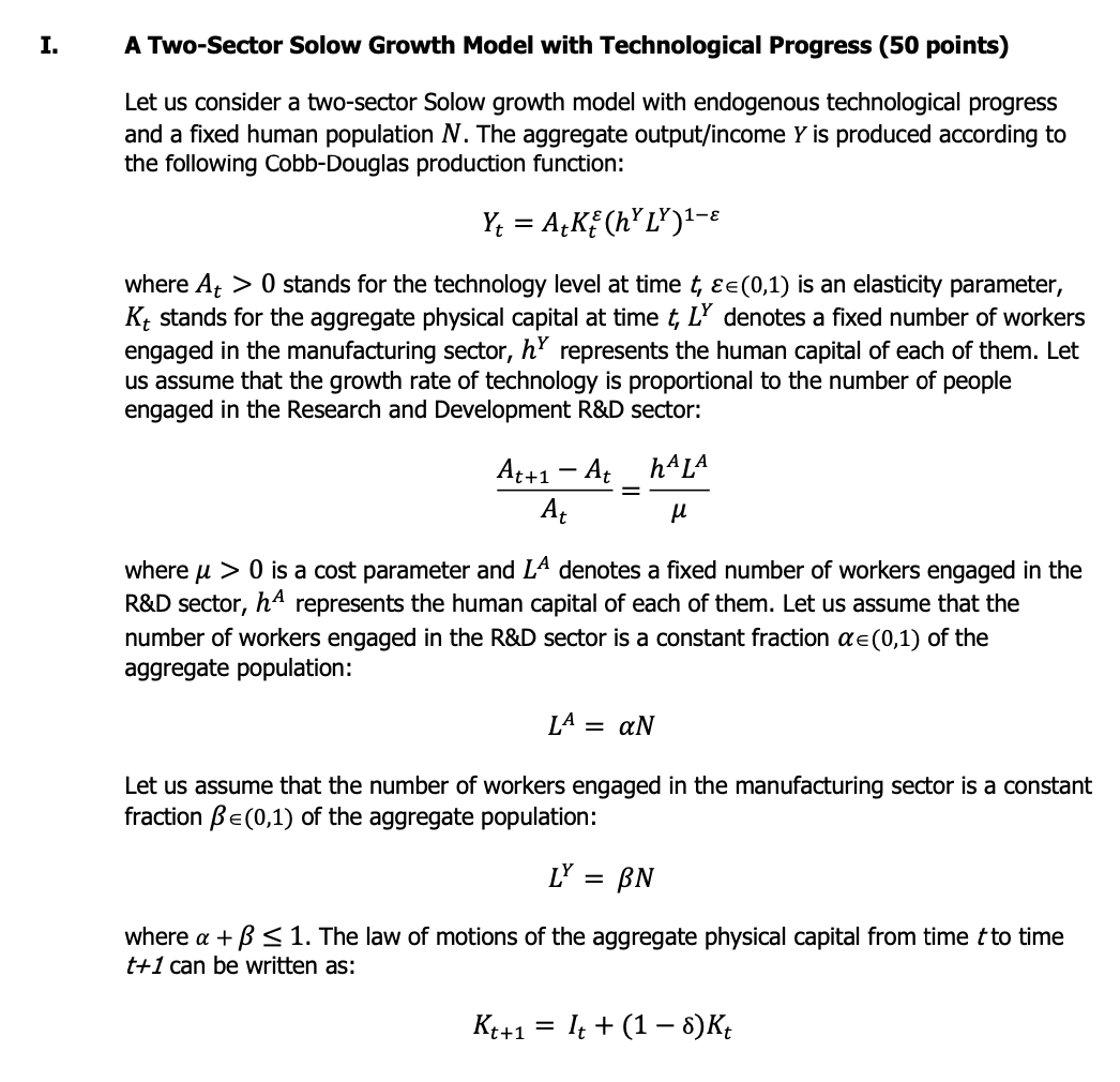 Solved A Two-Sector Solow Growth Model with Technological | Chegg.com