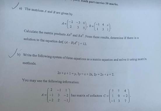 Solved A) The Matrices A And B Are Given By | Chegg.com