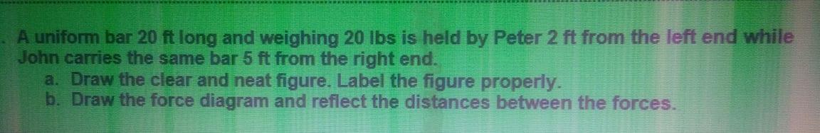 Solved A Uniform Bar 20 Ft Long And Weighing 20 Lbs Is Held Chegg Com   Phpn51QRm