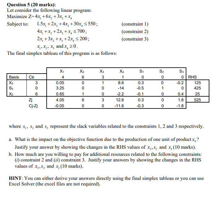 Solved Question 5 (20 marks): Let consider the following | Chegg.com
