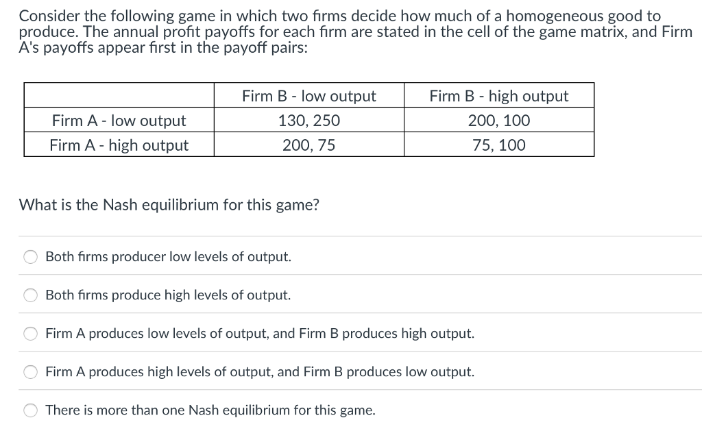 Solved Consider the following game in which two firms decide | Chegg.com