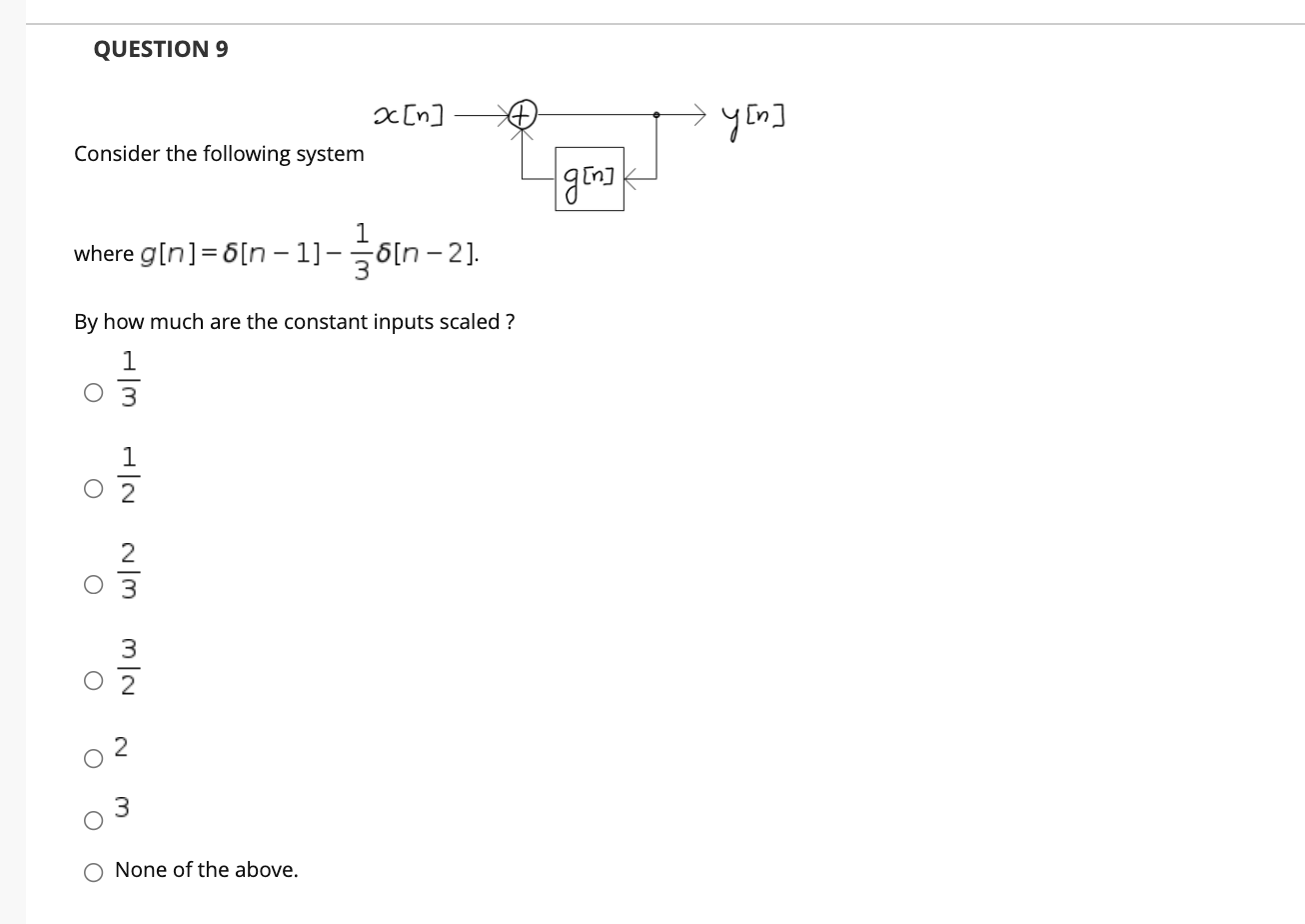 Solved QUESTION 9 x[n] Consider the following system yan] | | Chegg.com
