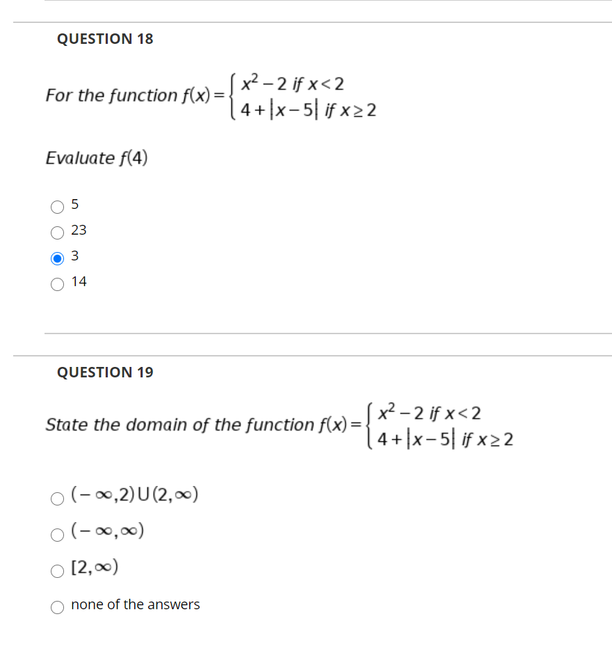 Solved Question 18 For The Function F X X2 2 If X