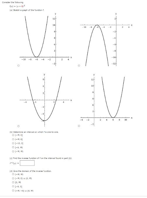 Solved Conniser the following f(x)=(x+6)2 (a) Sketeh a