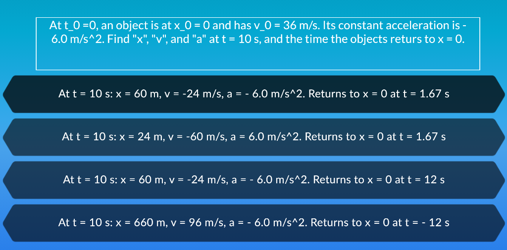 Solved At t_0=0, an object is at x 0 = 0 and has v_0 = 36 | Chegg.com
