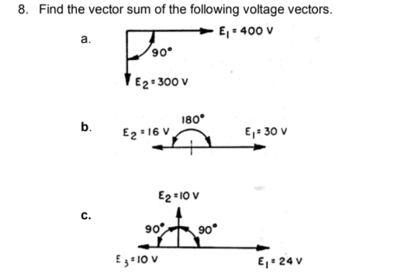 Solved 8. Find the vector sum of the following voltage | Chegg.com