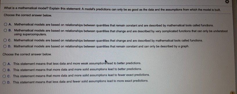 Solved What is a mathematical model? Explain this statement: | Chegg.com