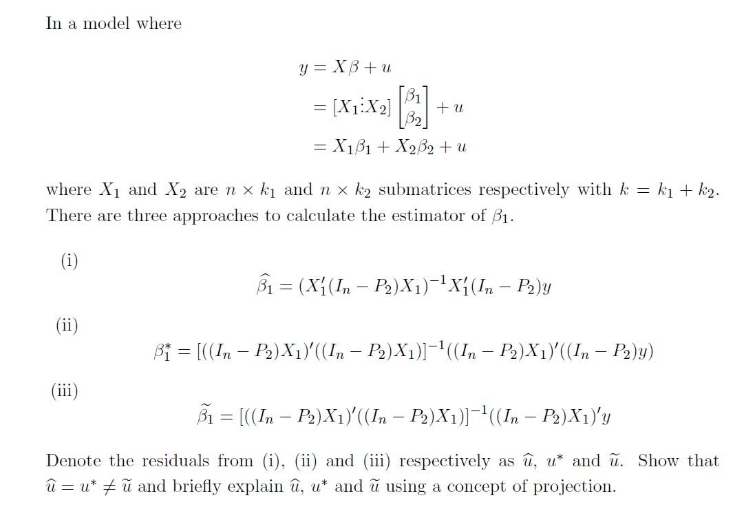 In A Model Where Y X U X1 X2 B1 B2 U X1 Chegg Com