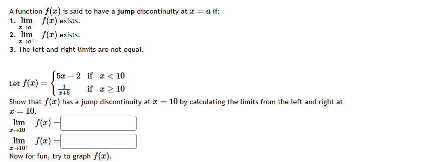 Solved A function f(x) is said to have a jump discontinuity | Chegg.com