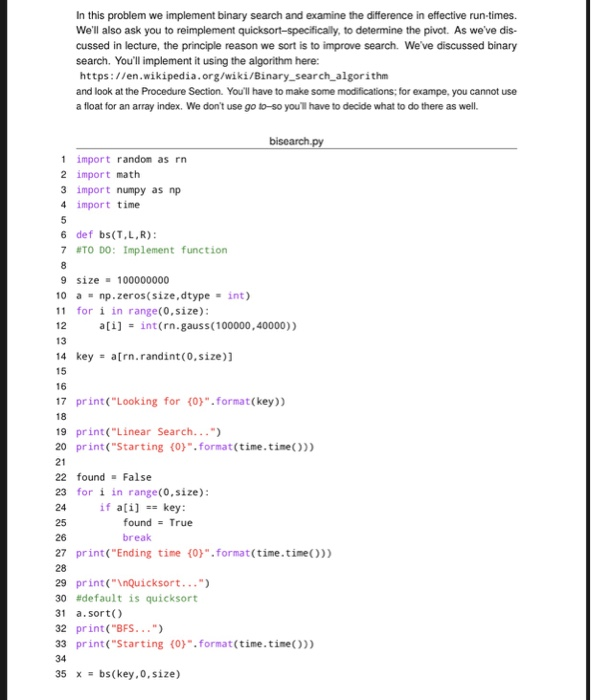 Solved In This Problem We Implement Binary Search And | Chegg.com