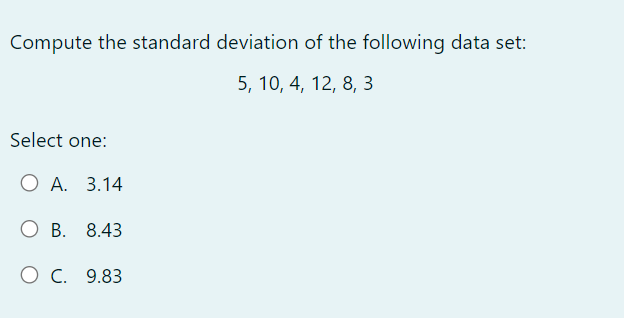 Solved Compute the standard deviation of the following data | Chegg.com
