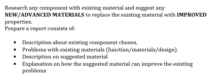 Solved Research any component with existing material and | Chegg.com