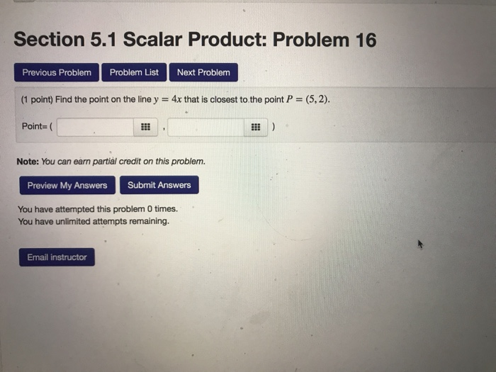 Solved Section 5.1 Scalar Product: Problem 16 Previous | Chegg.com