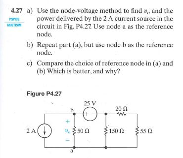 Solved 4.27 a) Use the node-voltage method to find v, and | Chegg.com