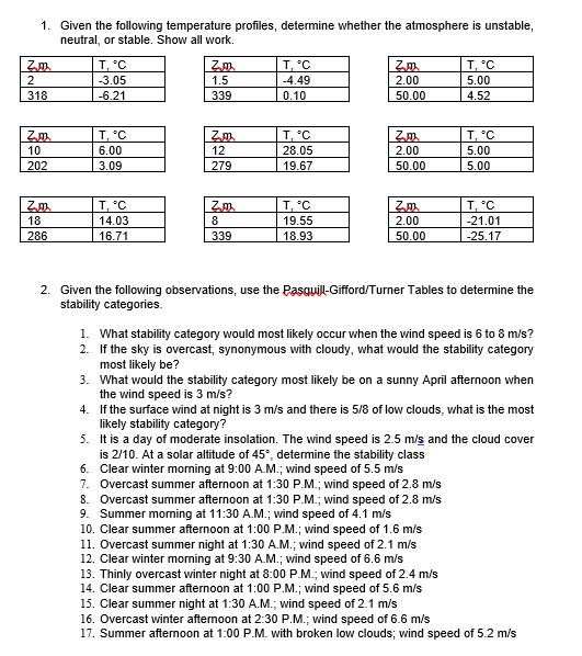 1. Given the following temperature profiles, | Chegg.com
