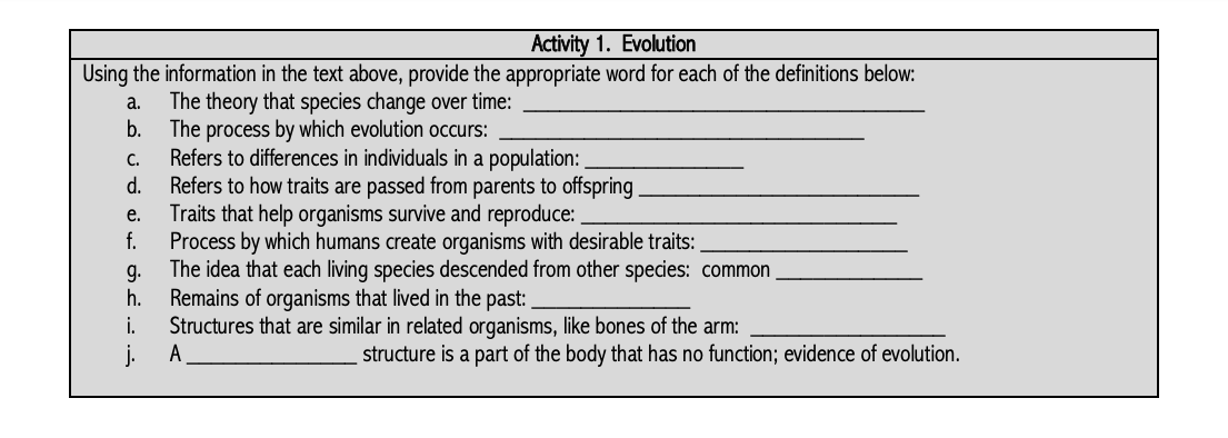 Solved C. Activity 1. Evolution Using The Information In The | Chegg.com