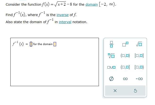 Solved Consider the function f(x)=x+2−8 for the domain | Chegg.com