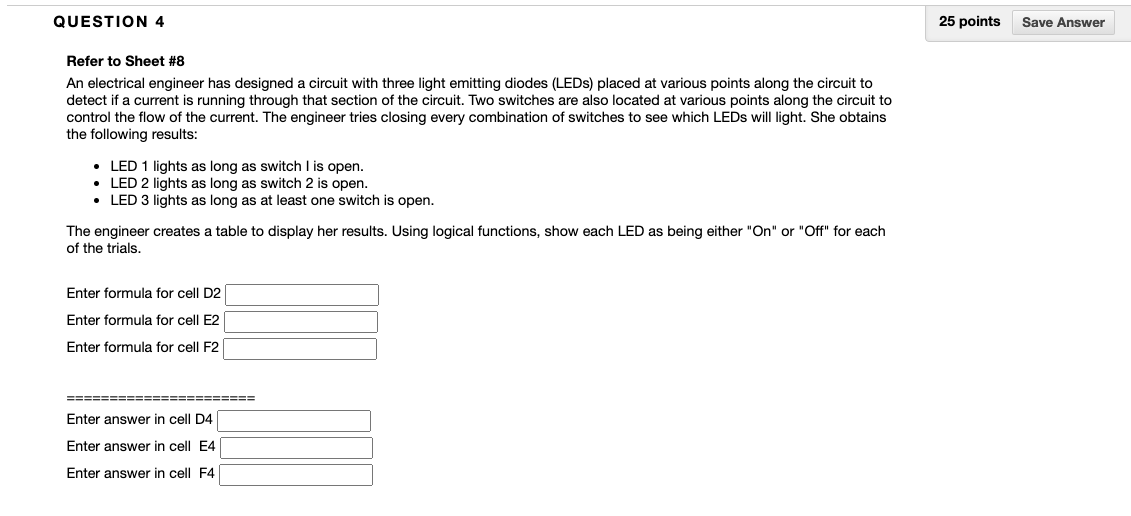 QUESTION 4 25 points Save Answer Refer to Sheet #8 An | Chegg.com