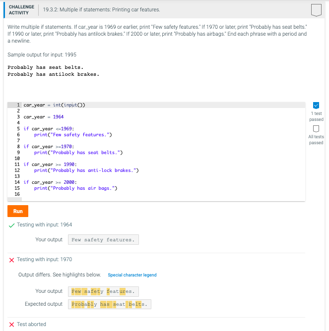 Solved CHALLENGE ACTIVITY 19.3.2: Multiple if statements