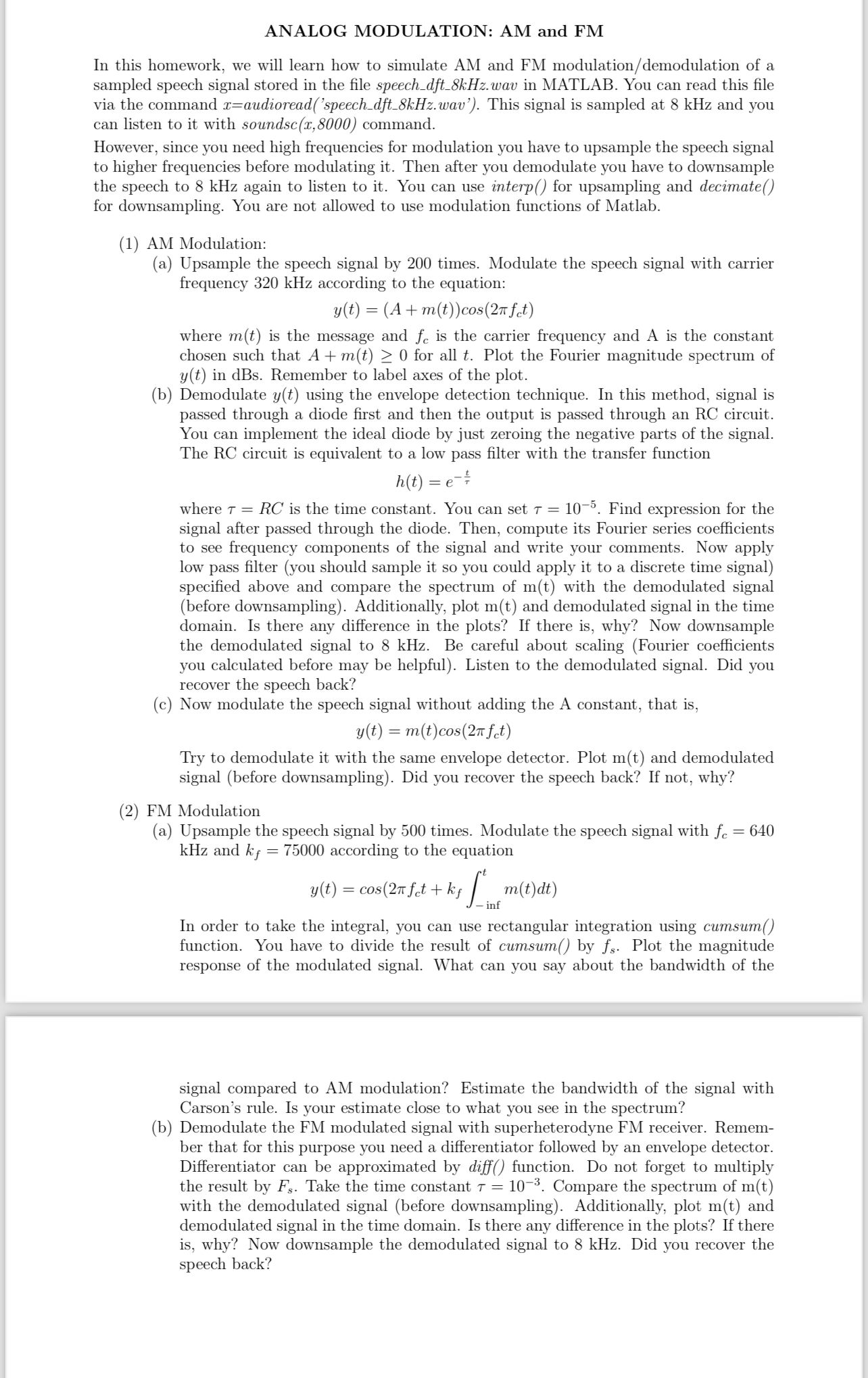 Solved In this homework, we will learn how to simulate AM | Chegg.com