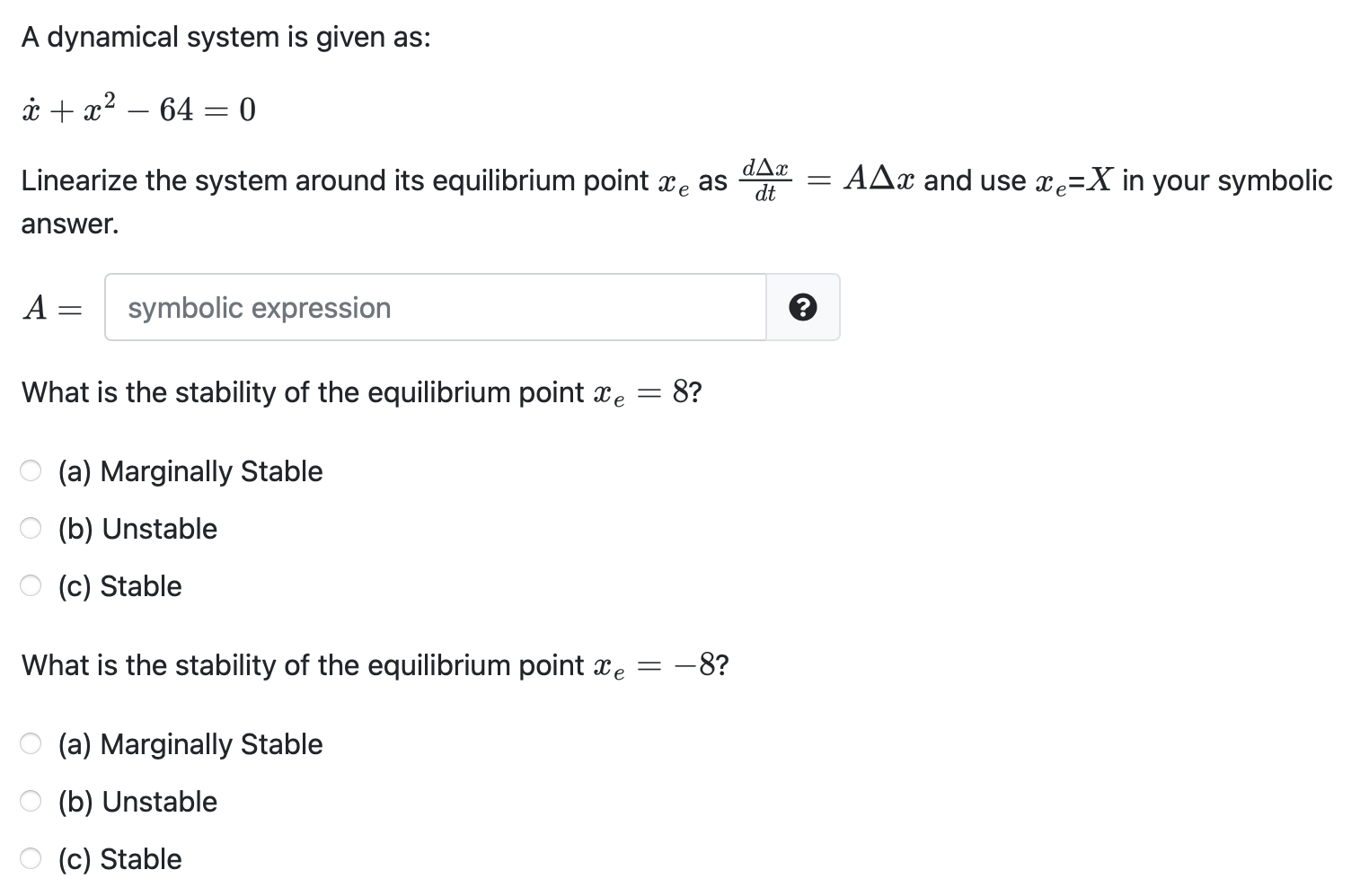 Solved A dynamical system is given as · + x2 64 = 0 х