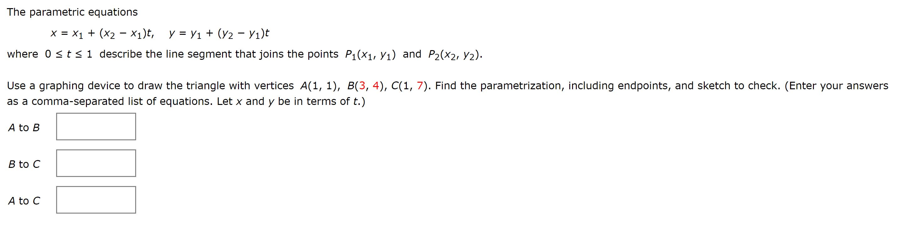 Solved The Parametric Equations X = X1 + (x2 – X1)t, Y = Y1 | Chegg.com