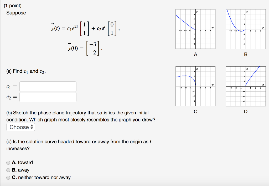 Solved (1 point) Suppose 0 + C2 2 (a) Find c1 and c2. (b) | Chegg.com