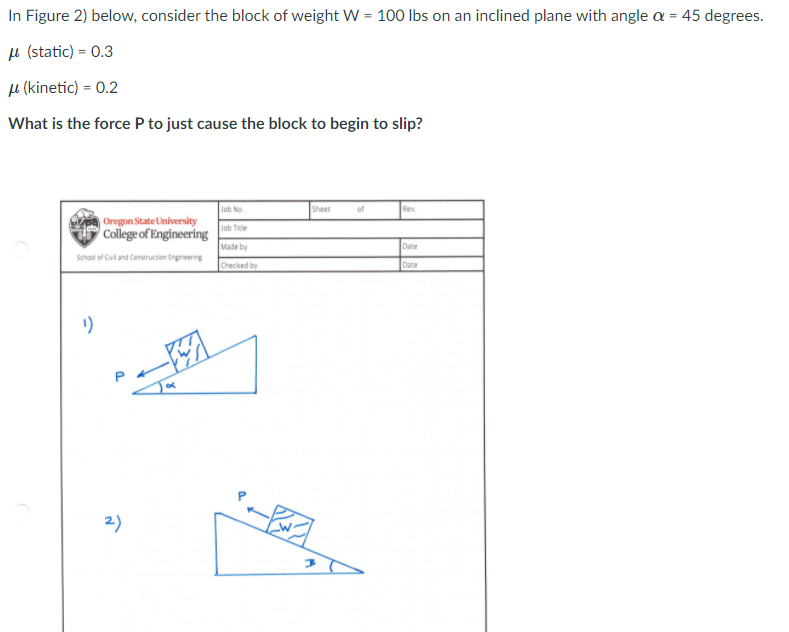 Solved In Figure 2) Below, Consider The Block Of Weight W = | Chegg.com