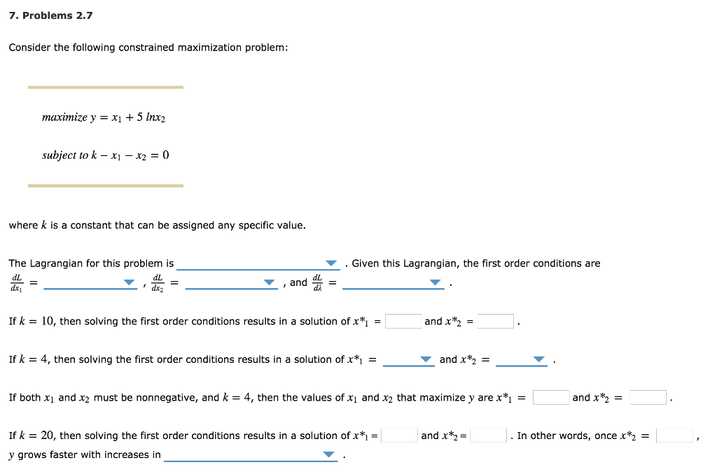 Solved 7. Problems 2.7 Consider the following constrained | Chegg.com