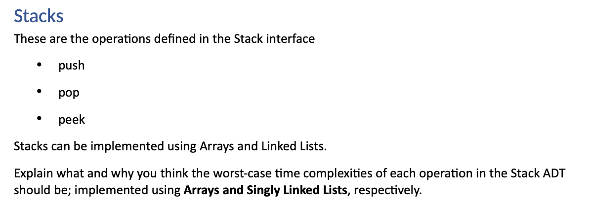 Solved Stacks These are the operations defined in the Stack | Chegg.com image.