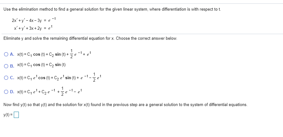 Solved Use The Elimination Method To Find A General Solution | Chegg.com