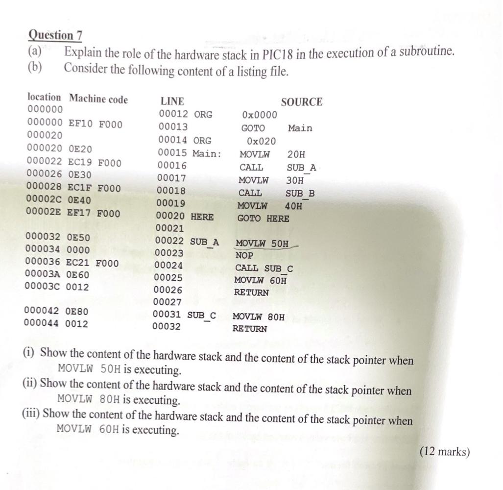 Solved Question 7 (a) Explain the role of the hardware stack | Chegg.com
