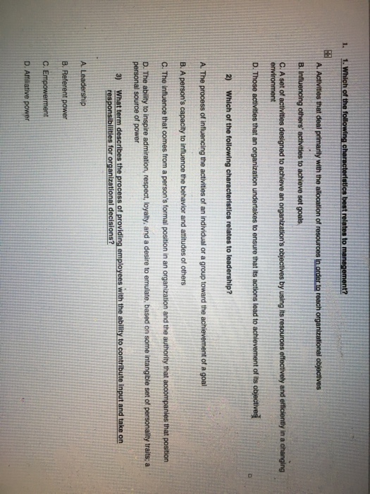 Solved 1. 1. Which of the following characteristics best | Chegg.com