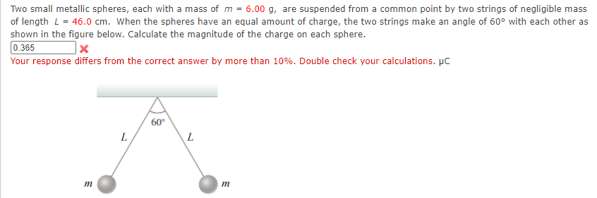 Solved Two small metallic spheres, each with a mass of m = | Chegg.com