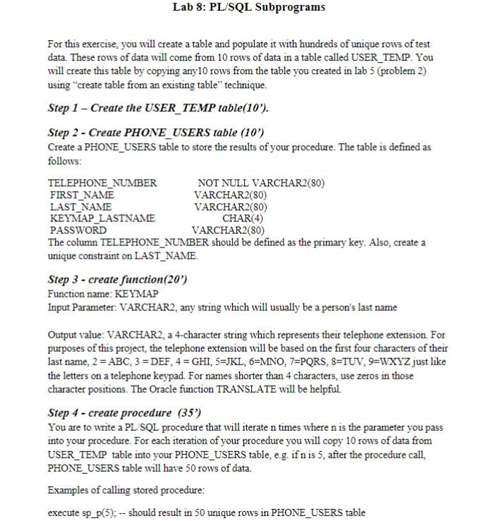 Solved For this exercise, you will create a table and | Chegg.com