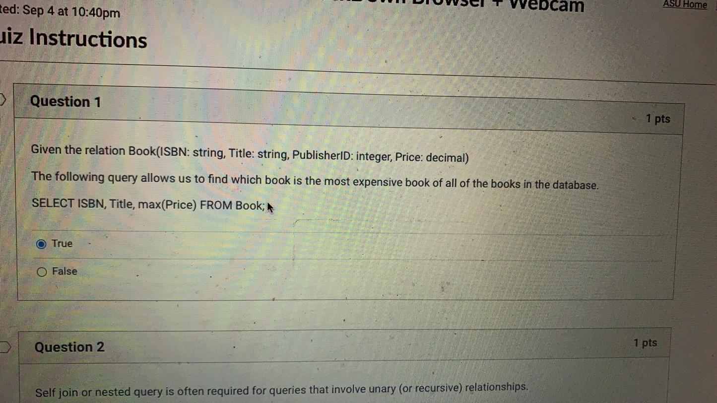 Solved ASU Home ted: Sep 4 at 10:40pm uiz Instructions | Chegg.com
