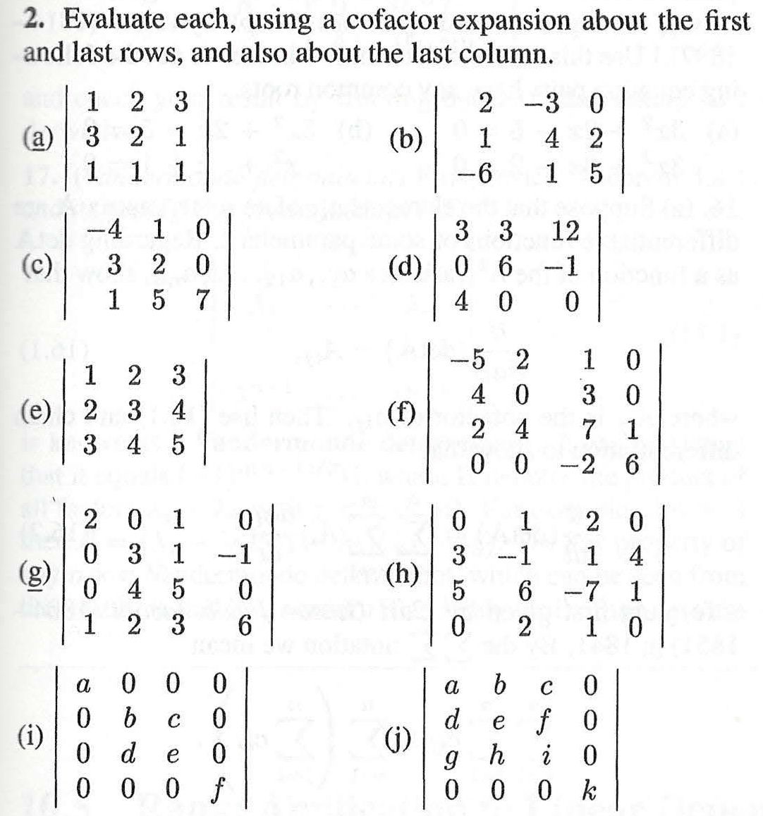 Solved 2. Evaluate each using a cofactor expansion about Chegg