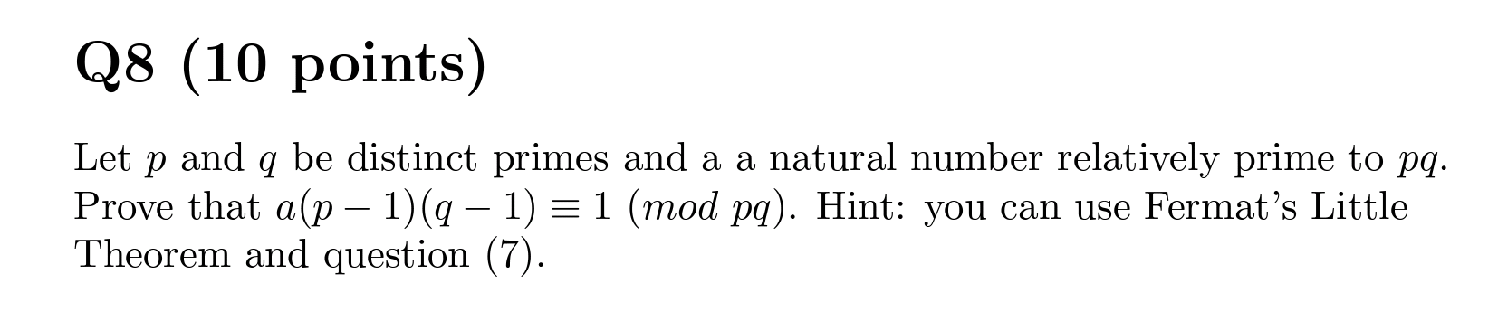 Solved Q8 10 Points Let P And Q Be Distinct Primes And A A