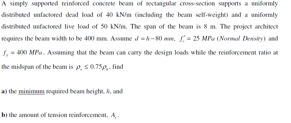 Solved A Simply Supported Reinforced Concrete Beam Of | Chegg.com