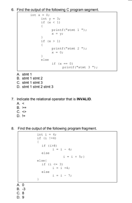 Solved 6. Find the output of the following program segment. | Chegg.com