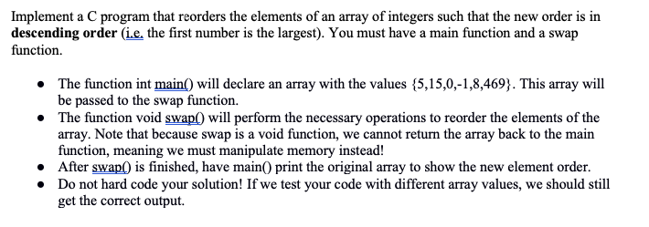 Solved Implement a C program that reorders the elements of | Chegg.com