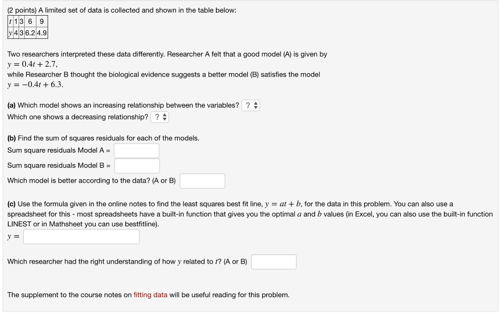 Solved (2 points) A limited set of data is collected and | Chegg.com