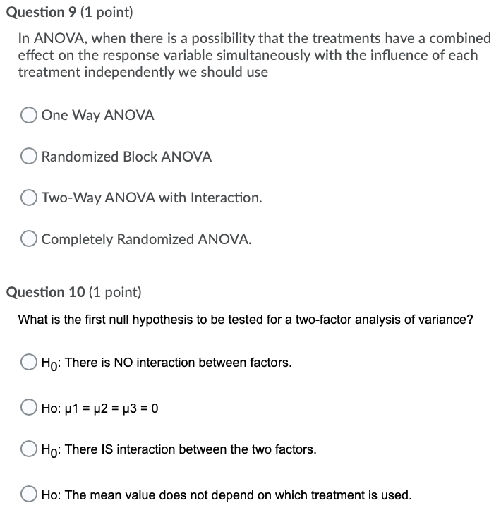 Solved Question 1 (1 point) In Randomized Block ANOVA