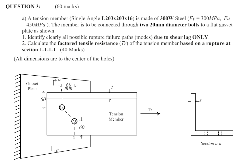QUESTION 3:(60 ﻿marks)a) ﻿A tension member (Single | Chegg.com