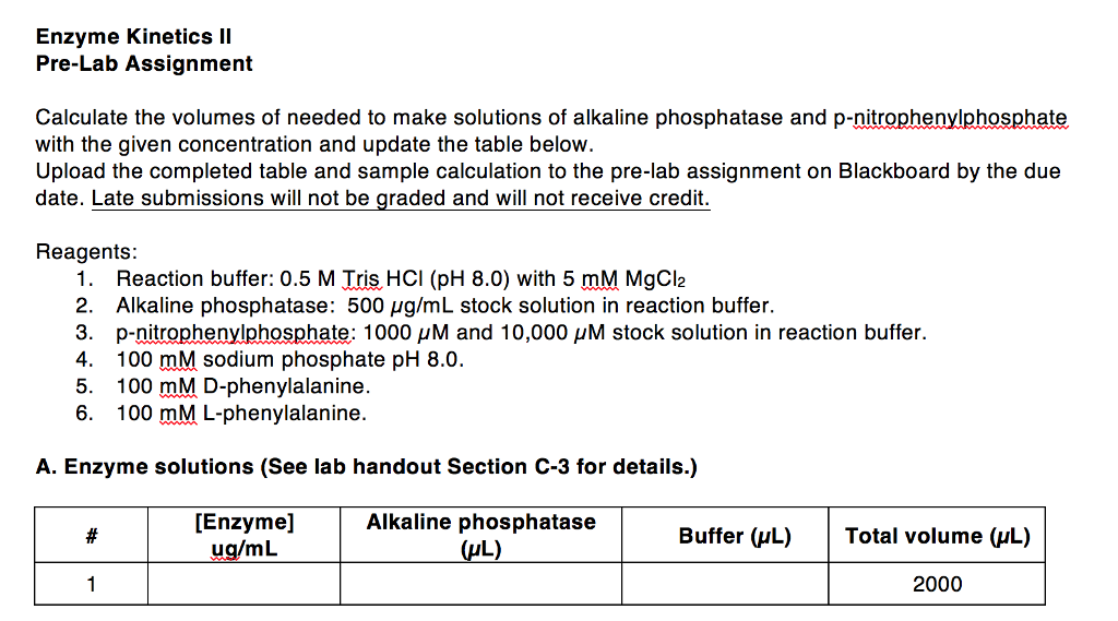 Solved Enzyme II PreLab Assignment Calculate the