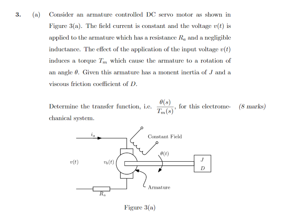 Solved 3. (a) Consider an armature controlled DC servo motor