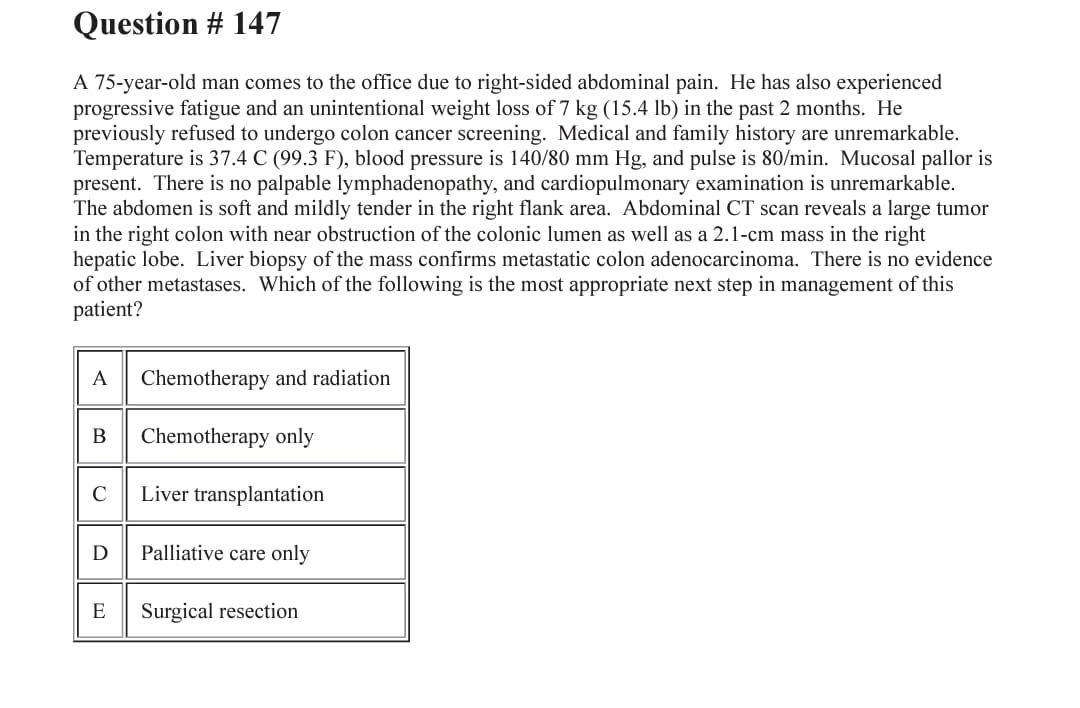 Solved Question # 147 A 75-year-old man comes to the office | Chegg.com