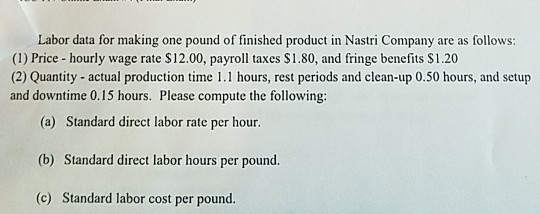 Solved Labor Data For Making One Pound Of Finished Product Chegg